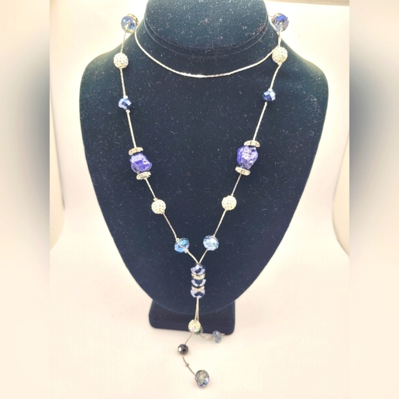 21" Faceted Glass, Clay Beads with Rhinestone Inlay Abstract Beads Necklace - Picture 3 of 7